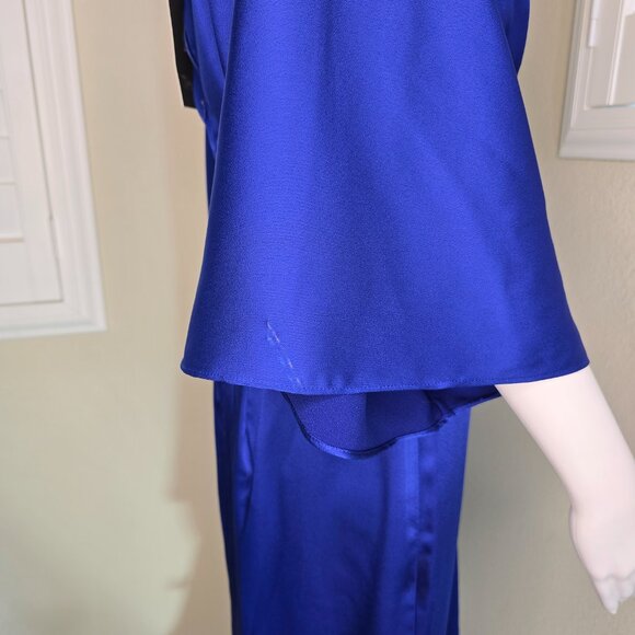 Theia Kimono Satin Cocktail Midi Dress in Cobalt Blue - Picture 4 of 5